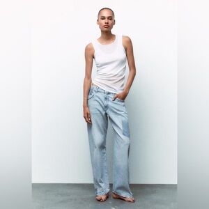 Zara trf wide leg jeans denim pants crop cargo unique 6 boyfriend